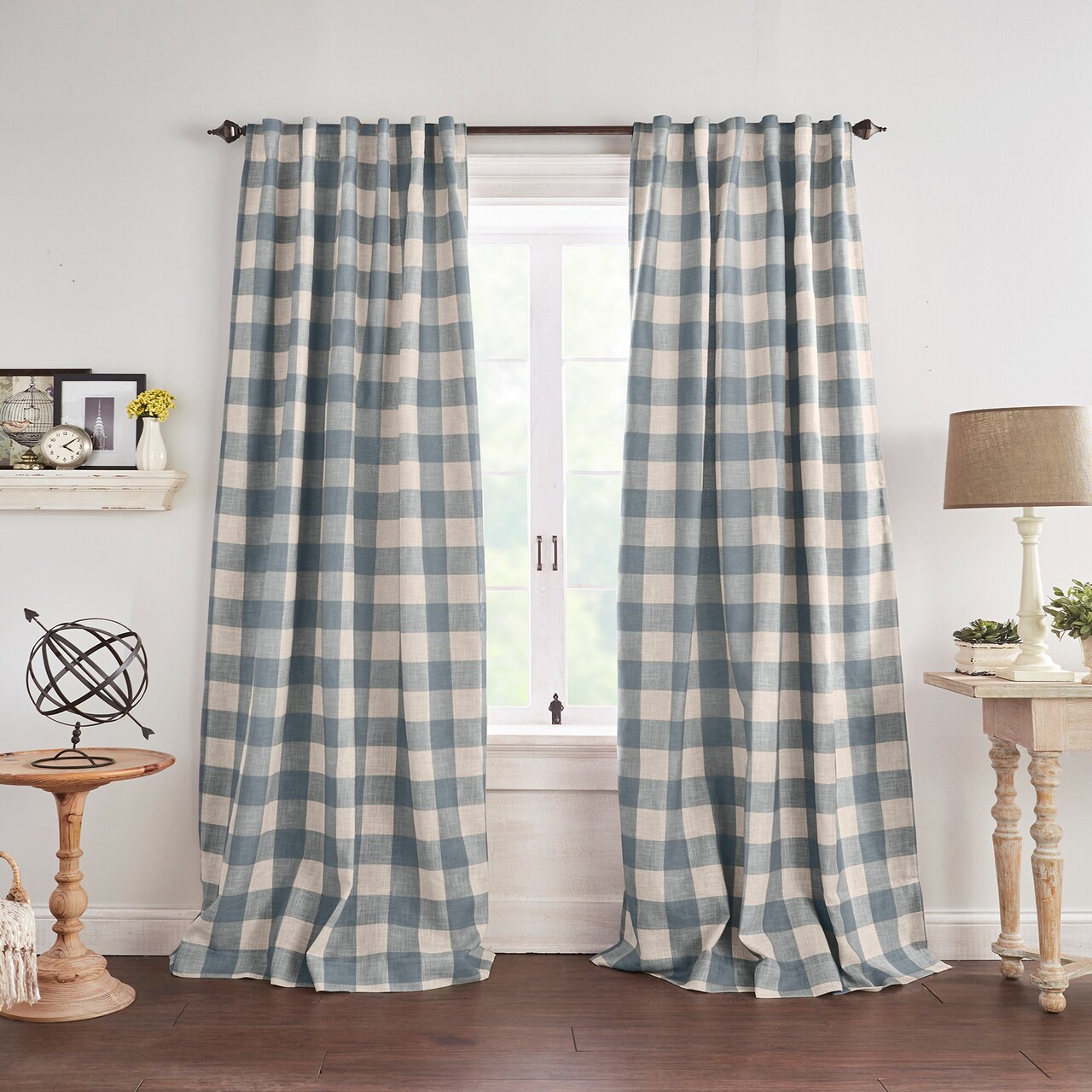 Threadmade Home Grainger Buffalo Check Blackout Window Curtain, Chambray - 52"W x 108"L